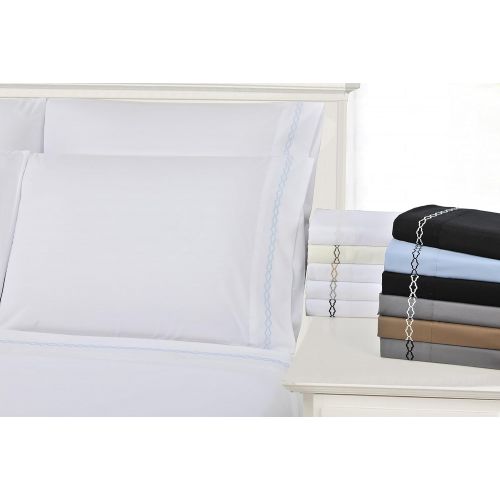  Superior Super Soft Light Weight, 100% Brushed Microfiber, Twin, Wrinkle Resistant, 4-Piece Sheet Set, Black with White Cloud Embroidery in Gift Box