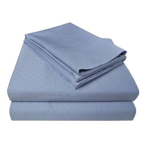  Superior 100% Premium Combed Cotton Sateen Swiss Dots Bed Sheet and Pillowcase Cover Set, Queen - Denim
