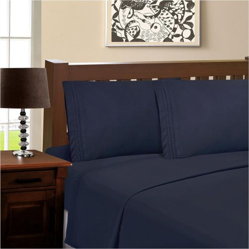  Superior Infinity Embroidered Luxury Soft, Cooling 100% Brushed Microfiber Pillowcase Set of 2, Light Weight and Wrinkle Resistant - 20” x 40” King Pillowcase, Navy Blue