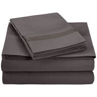 Superior 5-Line Sheets with Embroidered Pillowcases, Luxurious Silky Soft, Light Weight, Wrinkle Resistant Brushed Microfiber, King Size 4-Piece Sheet Set, Charcoal