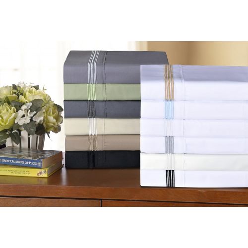  Superior 5-Line Sheets with Embroidered Pillowcases, Luxurious Silky Soft, Light Weight, Wrinkle Resistant Brushed Microfiber, King Size 4-Piece Sheet Set, Charcoal