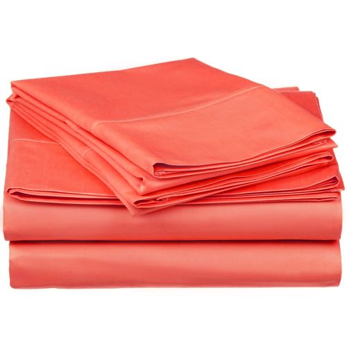  Superior 100% Premium Combed Cotton, 300 Thread Count 4-Piece Bed Sheet Set, Single Ply Cotton, Deep Pocket Fitted Sheets, Soft and Luxurious Bedding Sets - Queen, Coral
