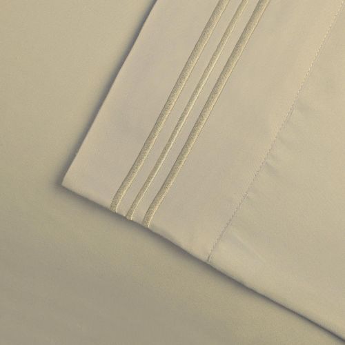  Superior 3-Line Embroidered Sheet Set, Tan, King, 4-Piece