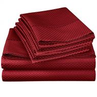 Superior Wrinkle Resistant 800 Thread Count Cotton Blend Microchecker Bed Sheet Set with Bonus Pillowcase Set, King, Burgundy