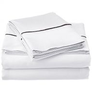 Superior Cotton Blend 600 Thread Count, Deep Pocket, Soft, Wrinkle Resistant 4-Piece California King Bed Sheet Set, Bahama Solid, White with Black Trim