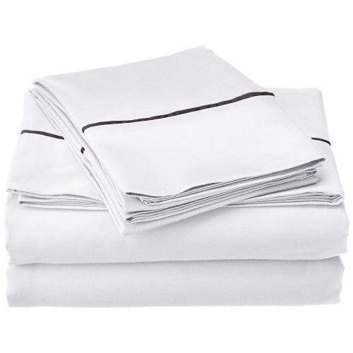  Superior Cotton Blend 600 Thread Count, Deep Pocket, Soft, Wrinkle Resistant 4-Piece California King Bed Sheet Set, Bahama Solid, White with Black Trim