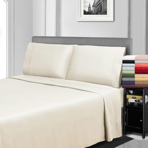  Superior 100% Premium Combed Cotton, 300 Thread Count 4-Piece Bed Sheet Set, Single Ply Cotton, Deep Pocket Fitted Sheets, Soft and Luxurious Bedding Sets - Queen, Ivory