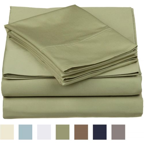  Superior 500 Thread Count 100% Cotton, Single Ply, 4-Piece California King Bed Sheet Set, Solid, Sage