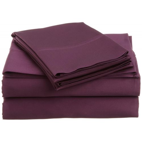  Superior 400 Thread Count Solid 4-Piece Sheet Set, California King, Plum