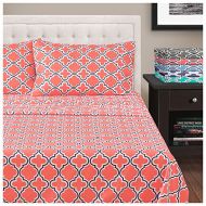 Superior All Season Hypoallergenic, Breathable, Lightweight, Wrinkle, Fade Resistant, Brushed Microfiber Printed Trellis Sheet Set, Queen - Coral