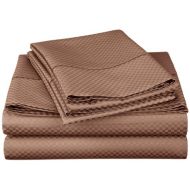 Superior Cotton Blend 800 Thread Count, Deep Pocket, Soft and Wrinkle Resistant, Full Bed Sheet Set, Micro-Checkers, Taupe