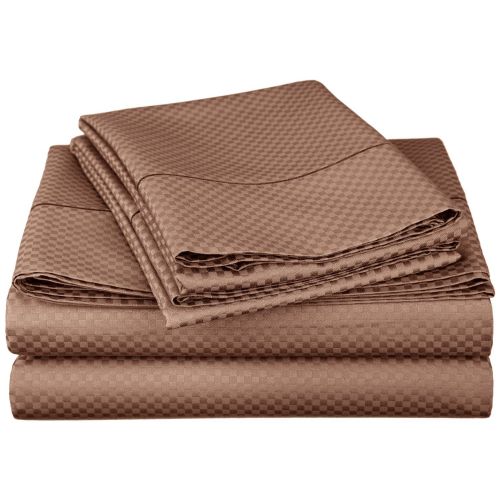  Superior Cotton Blend 800 Thread Count, Deep Pocket, Soft and Wrinkle Resistant, Full Bed Sheet Set, Micro-Checkers, Taupe