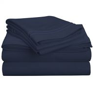Superior 800 Thread Count Egyptian Cotton, Deep Pocket, Single Ply, Embroidered Queen Bed Sheet Set Navy Blue,