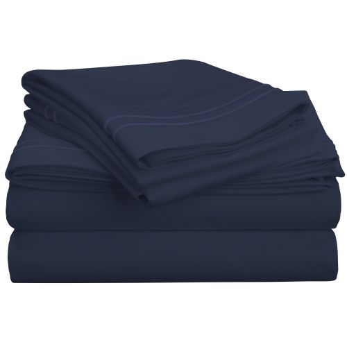  Superior 800 Thread Count Egyptian Cotton, Deep Pocket, Single Ply, Embroidered Queen Bed Sheet Set Navy Blue,