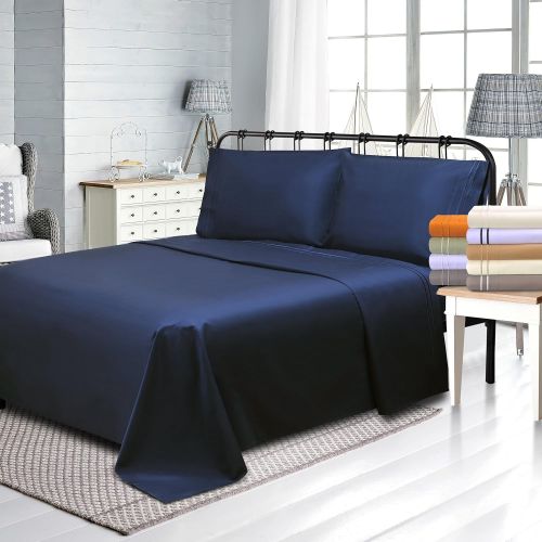  Superior 800 Thread Count Egyptian Cotton, Deep Pocket, Single Ply, Embroidered Queen Bed Sheet Set Navy Blue,