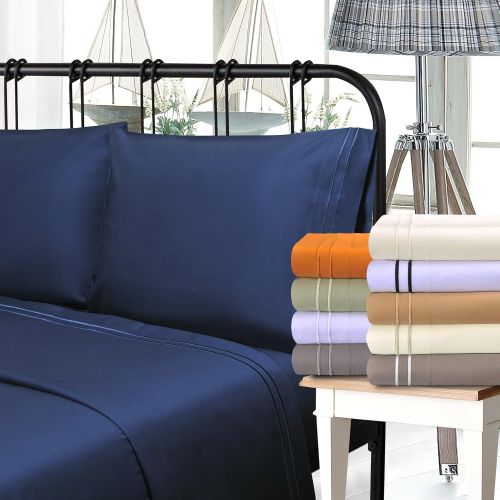  Superior 800 Thread Count Egyptian Cotton, Deep Pocket, Single Ply, Embroidered Queen Bed Sheet Set Navy Blue,