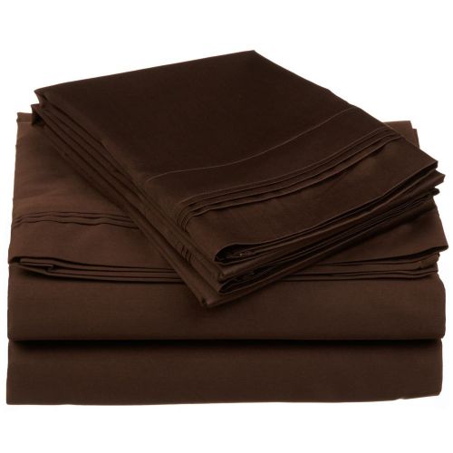  Superior 100% Egyptian Cotton 4-Piece Solid Sheet Set, Queen, Chocolate