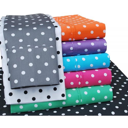  Superior Polka Dot Sheet Set, 600 Thread Count Cotton Blend Bedding Sets, Soft and Wrinkle Resistant Sheets with Deep Fitting Pockets - King, Orange