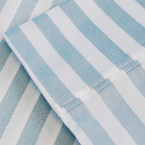  Superior Cotton Blend 600 Thread Count, Deep Pocket, Soft, Wrinkle Resistant 4-Piece California King Bed Sheet Set, Cabana Stripe Light Blue