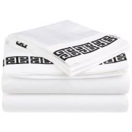 Superior 100% Cotton Greek Key Embroidery, 4-Piece Full Kendell Bed Sheet Set, White/ Black