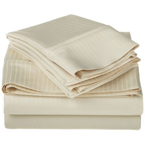  Superior 100% Egyptian Cotton 1000 Thread Count Oversized California King Sheet Set Stripe, Ivory