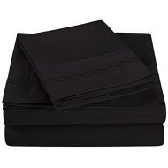 Superior Super Soft Light Weight, 100% Brushed Microfiber, Twin XL, Wrinkle Resistant, 3-Piece Sheet Set, Black with Cloud Embroidery