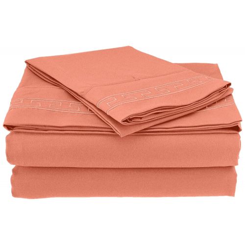  Superior Regal Greek Key Embroidered Sheet, Twin XL, Coral