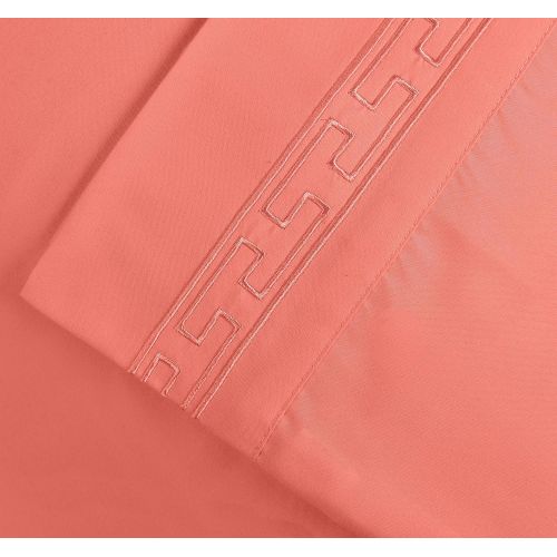  Superior Regal Greek Key Embroidered Sheet, Twin XL, Coral