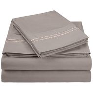Superior 2-Line Bubble Embroidered Sheets, Luxurious Silky Soft, Light Weight, Wrinkle Resistant Brushed Microfiber, Full Size 4-Piece Sheet Set, Silver