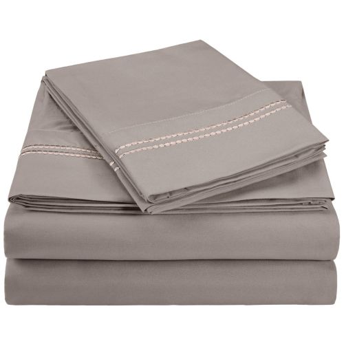  Superior 2-Line Bubble Embroidered Sheets, Luxurious Silky Soft, Light Weight, Wrinkle Resistant Brushed Microfiber, Full Size 4-Piece Sheet Set, Silver