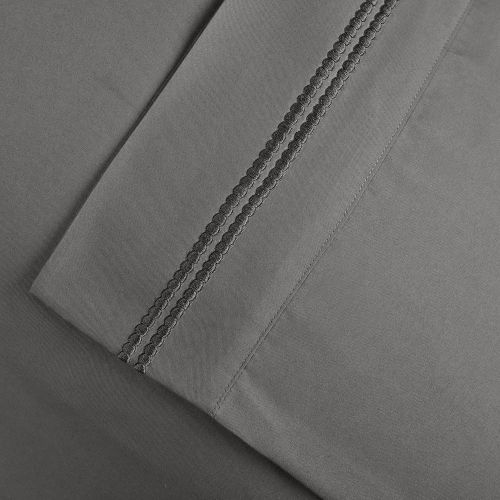  Superior 2-Line Bubble Embroidered Sheets, Luxurious Silky Soft, Light Weight, Wrinkle Resistant Brushed Microfiber, Full Size 4-Piece Sheet Set, Silver