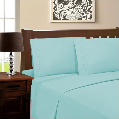  Superior 100% Brushed Microfiber Wrinkle Resistant Full Sheet Set, 4-Piece, Aquamarine