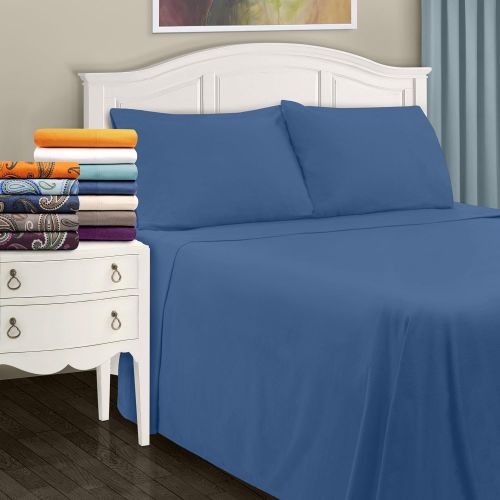 Superior Premium Cotton Flannel Sheets, All Season 100% Brushed Cotton Flannel Bedding, 4-Piece Sheet Set with Deep Fitting Pockets - Navy Blue Solid, California King Bed