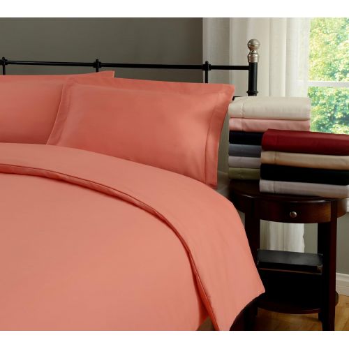  Superior 100% Cotton, 300 Thread Count Wrinkle Resistant, Easy-Care 3-Piece KingCalifornia King Duvet Cover Set, Coral