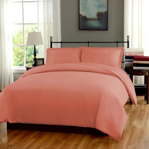  Superior 100% Cotton, 300 Thread Count Wrinkle Resistant, Easy-Care 3-Piece KingCalifornia King Duvet Cover Set, Coral