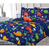 Superior Home 4pc Full Size Kids Boys Teens Comforter Set w/ 2 Shams & Decorative Toy Pillow, Dinosaur Print Blue Green Boys Kids Comforter Bedding Set, Full 4pc Dinosaur