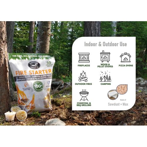  Superior Trading Co. All Natural Fire Starter 10 15 Minute Burn for BBQ, Campfire, Charcoal, Pit, Wood & Pellet Stove, 50 Extra Large Pods, Waterproof for Indoor/Outdoor Fire Start