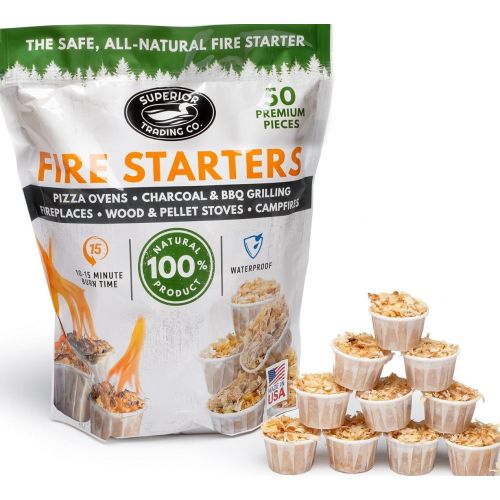  Superior Trading Co. All Natural Fire Starter 10 15 Minute Burn for BBQ, Campfire, Charcoal, Pit, Wood & Pellet Stove, 50 Extra Large Pods, Waterproof for Indoor/Outdoor Fire Start