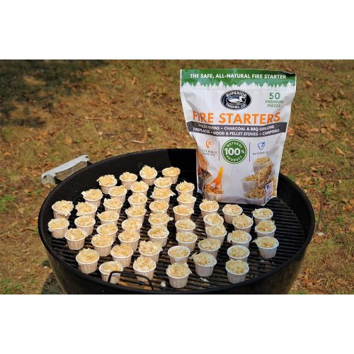  Superior Trading Co. All Natural Fire Starter 10 15 Minute Burn for BBQ, Campfire, Charcoal, Pit, Wood & Pellet Stove, 50 Extra Large Pods, Waterproof for Indoor/Outdoor Fire Start