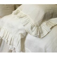 SuperiorCustomLinens SOFT WHITE Ruffle pillow sham, Soft White linen ruffle Euro sham, accented pillow cover