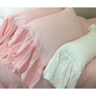 SuperiorCustomLinens Pink Linen Pillow Cases with Mermaid Long Ruffles, Princess Dream 2 Pieces, A Pair