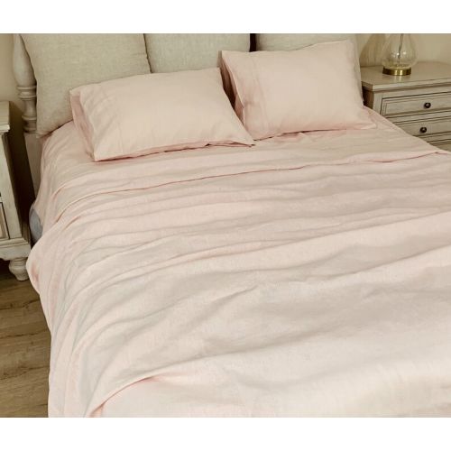  SuperiorCustomLinens Ballet Slipper Pink natural linen sheets set of 4, linen sheet, linen fitted sheet, 2 pillow cases