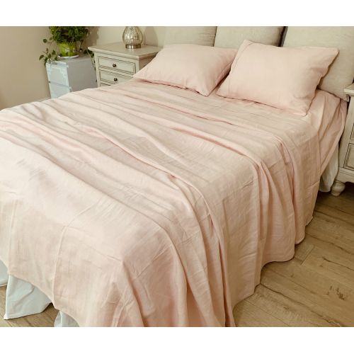  SuperiorCustomLinens Ballet Slipper Pink natural linen sheets set of 4, linen sheet, linen fitted sheet, 2 pillow cases