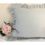 /SuperiorCustomLinens Stone Grey Ruffle pillow covers, Stone Grey Pillow Case, Linen Ruffle Pillow Sham, Linen Ruffle Euro Sham in Stone Grey Linen
