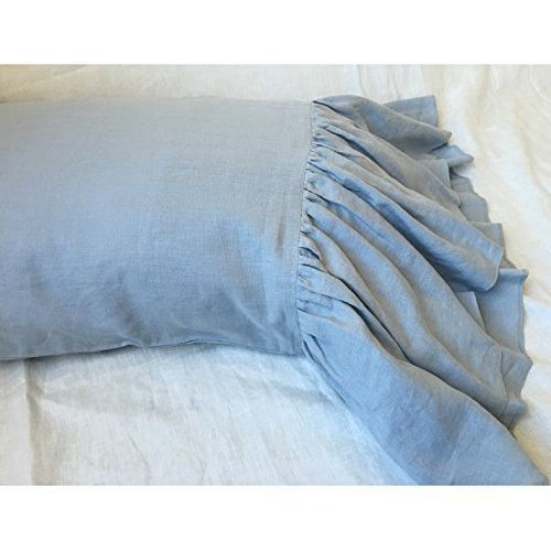  SuperiorCustomLinens A pair of Natural Linen Pillow Covers with mermaid long ruffles, White, Grey, Cream, Pink, Blue, Stripe, Chevron, over 40 colorpatterns, Custom Size, Free Shipping