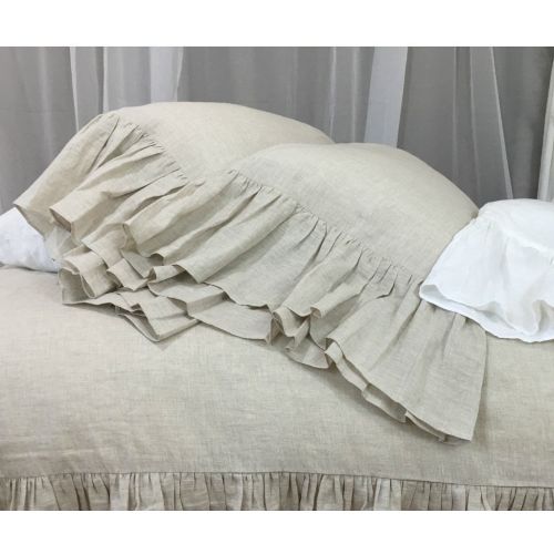  SuperiorCustomLinens A pair of Natural Linen Pillow Covers with mermaid long ruffles, White, Grey, Cream, Pink, Blue, Stripe, Chevron, over 40 colorpatterns, Custom Size, Free Shipping