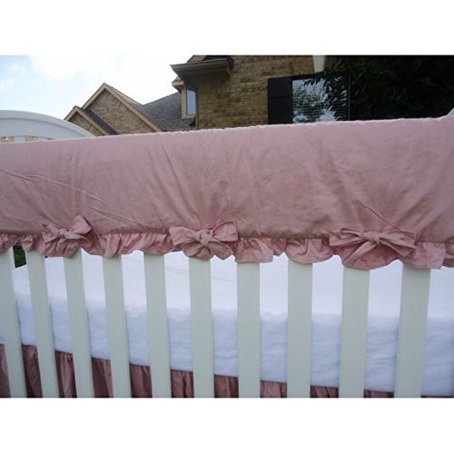  SuperiorCustomLinens Pink Linen Crib Rail Guard with ruffles, Crib Rail Cover for Teething, Handmade Bumperless Crib Bedding Set, Baby Gril Bedding Set, FREE SHIPPING