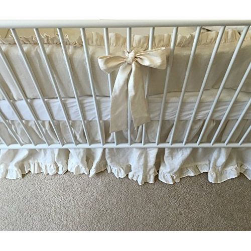  SuperiorCustomLinens Cream Baby Bedding - Crib Bumpers, Crib Skirt, Crib Sheets, Handmade Natural Linen Crib Bedding Set, Cream Baby Bedding Set, FREE SHIPPING