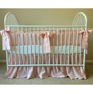 SuperiorCustomLinens Ballet Slipper Pink Baby Bedding - Crib Bumpers, Crib Skirt, Crib Sheets, Handmade Natural Linen Crib Bedding Set, Pink Baby Bedding Set, FREE SHIPPING