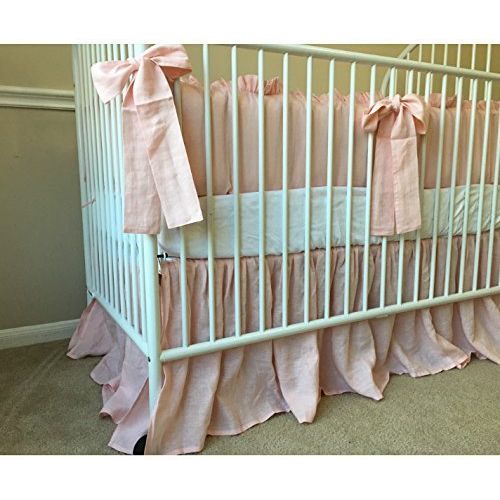  SuperiorCustomLinens Ballet Slipper Pink Baby Bedding - Crib Bumpers, Crib Skirt, Crib Sheets, Handmade Natural Linen Crib Bedding Set, Pink Baby Bedding Set, FREE SHIPPING